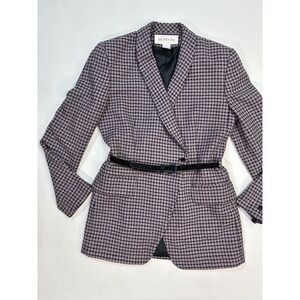 90s Vintage Jones New York Blazer 6 Plaid Checkered Wool Black Belted‎ Jacket